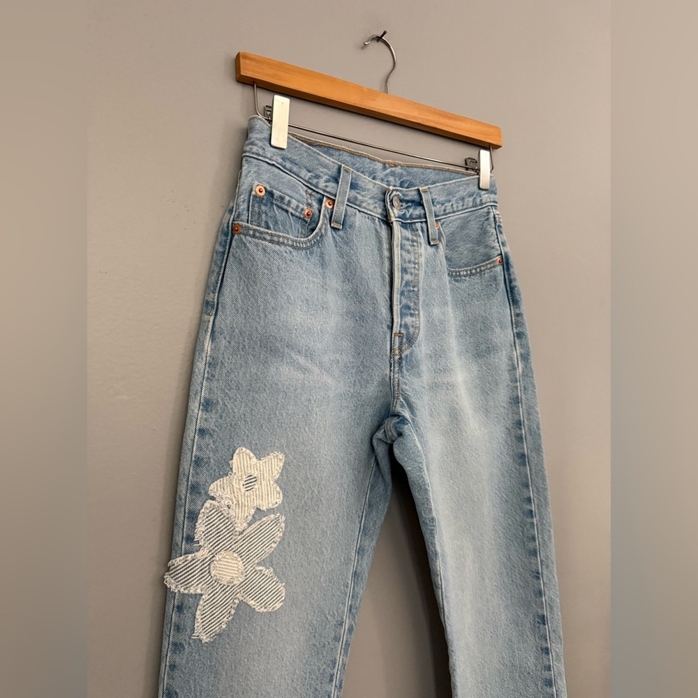 Levi's 501 Patchwork Flower High Rise Straight Le… - image 7
